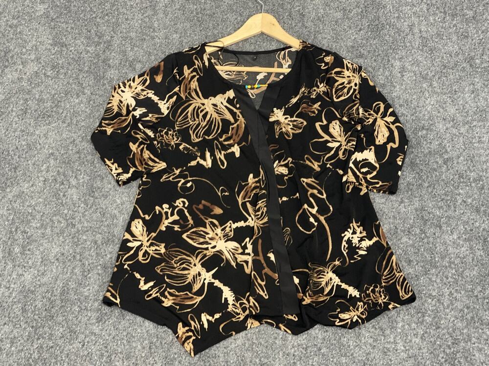 Harmony Blouse Womens Small Floral Half Sleeve Shirt Top Black N280